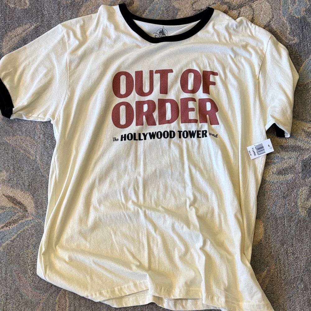Disney White Tee with Black Trim and Red Print
